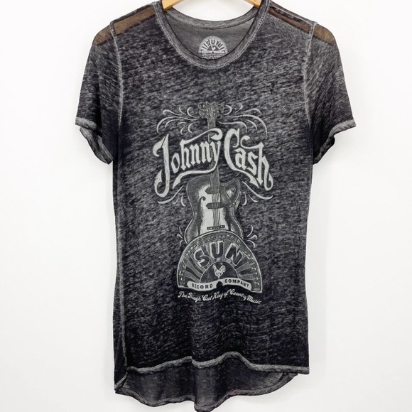🔥JOHNNY CASH🔥SUN RECORD COMPANY BURNOUT BAND TEE T-SHIRT GRAY NWT - Picture 2 of 4
